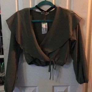 green crop shirt